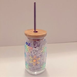 NEW Holographic Iridescent Winter Snowflake Libbey Can Glass Cup Christmas Mug
